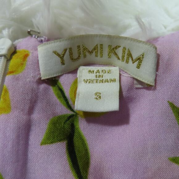 Yumi Kim Lavender Lemon Print Sweetheart Neckline Long Sleeve Midi Dress Small - Picture 8 of 8